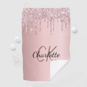 Blush roze glitter druppelt aangepaste monogram na golfhanddoek (Insitu)