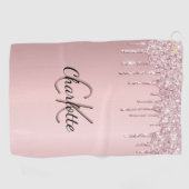 Blush roze glitter druppelt aangepaste monogram na golfhanddoek (Horizontaal)