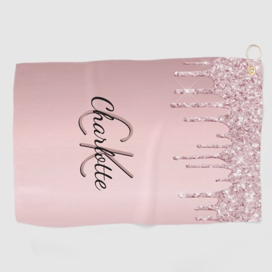 Blush roze glitter druppelt aangepaste monogram na golfhanddoek (Horizontaal)