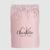 Blush roze glitter druppelt aangepaste monogram na golfhanddoek (Voorkant)