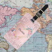 Blush roze glitter druppelt florale monogram naam bagagelabel