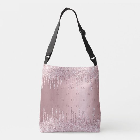 Blush roze glitter druppelt monogram elegant crossbody tas (Achterkant)