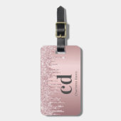 Blush roze glitter druppelt monogram naam grijs bagagelabel (Voorkant verticaal)