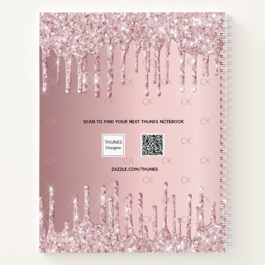 Blush roze glitter druppelt monogram script notitieboek (Achterkant)