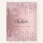 Blush roze glitter druppelt monogram script notitieboek (Voorkant)