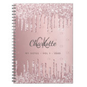 Blush roze glitter druppelt monogram script notitieboek (Voorkant)