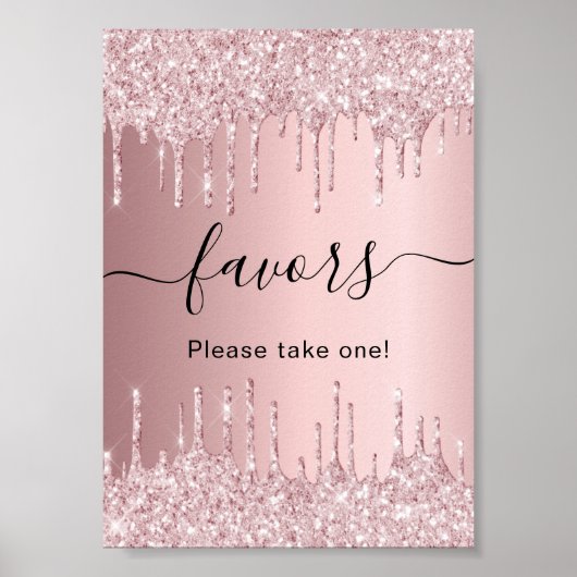Blush roze glitter druppelt op feestbord poster (Voorkant)