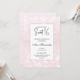 Blush roze glitter elegant chic Sweet 16 Kaart