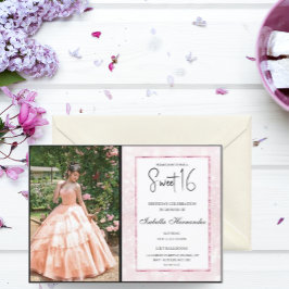 Blush roze glitter elegant chic Sweet 16 Kaart