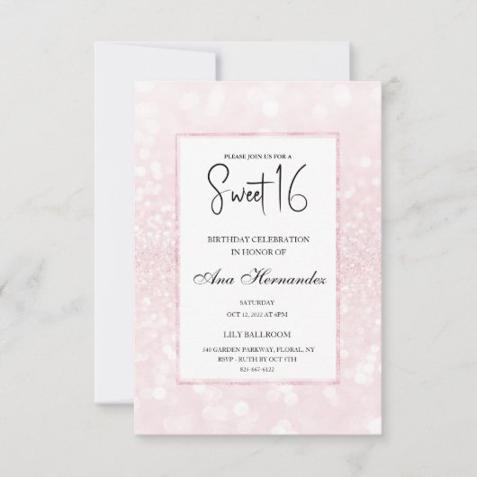 Blush roze glitter elegant chic Sweet 16 Kaart (Voorkant)