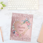 Blush roze glitter floral name geo 2023 planner