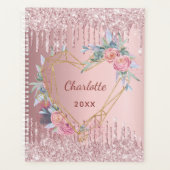 Blush roze glitter floral name geo 2023 planner (Voorkant)