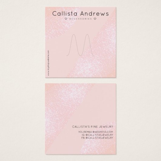 Blush roze Glitter Geo Heart Ring Display Vierkante Visitekaartjes (Voorkant /achterkant)