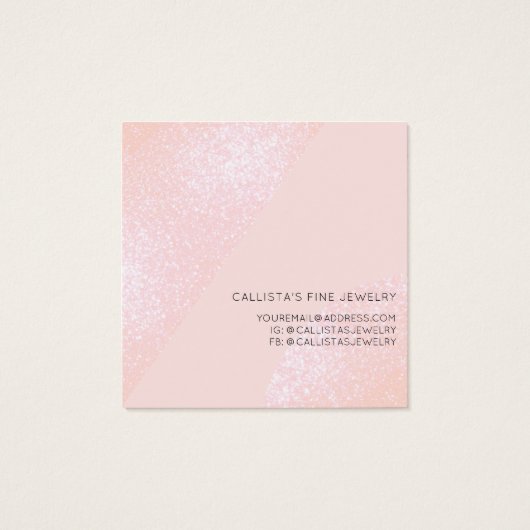 Blush roze Glitter Geo Heart Ring Display Vierkante Visitekaartjes (Achterkant)