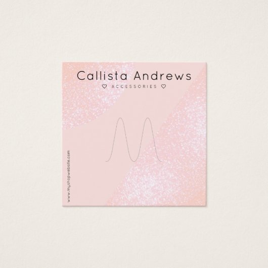 Blush roze Glitter Geo Heart Ring Display Vierkante Visitekaartjes (Voorkant)