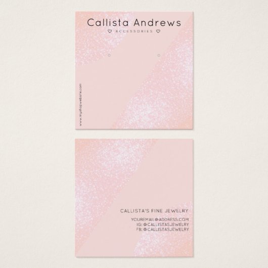 Blush roze Glitter Geo Heart Waring Display Vierkante Visitekaartjes (Voorkant /achterkant)