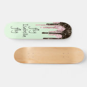 Blush roze glitter Girly Sparkles Name Mint Green Persoonlijk Skateboard (Horizontaal)