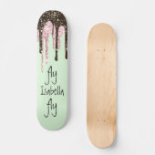 Blush roze glitter Girly Sparkles Name Mint Green Persoonlijk Skateboard (Voorkant)