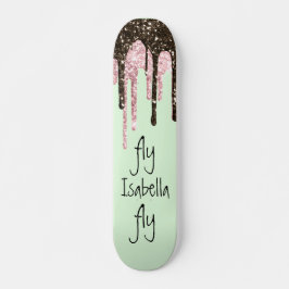 Blush roze glitter Girly Sparkles Name Mint Green Persoonlijk Skateboard