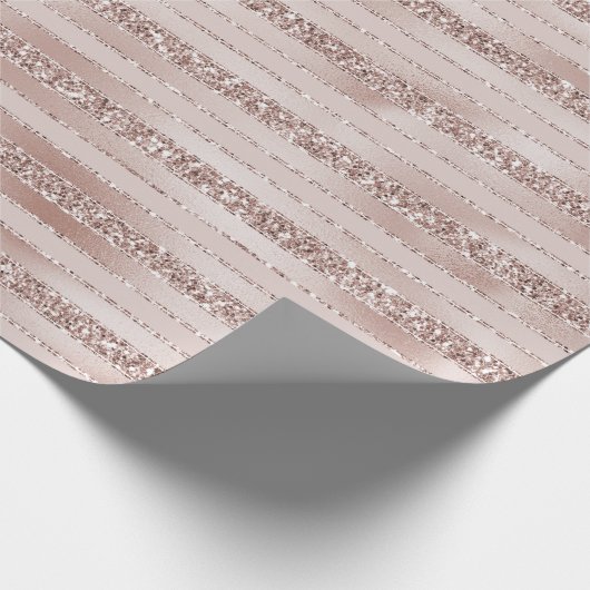 Blush roze glitter glam Stripes Cadeaupapier (Hoek)
