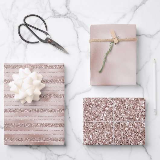 Blush roze glitter glam Stripes Inpakpapier Vel (Voorkant)