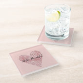 Blush Roze Glitter Glitzy Heart Glazen Onderzetter (Schuin)