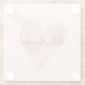 Blush Roze Glitter Glitzy Heart Glazen Onderzetter (Achterkant)