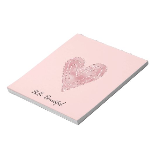 Blush Roze Glitter Glitzy Heart Notitieblok (Linkerzijde)