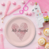 Blush Roze Glitter Glitzy Heart Papieren Bordje (Feest)