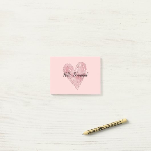 Blush Roze Glitter Glitzy Heart Post-it® Notes (Op bureau)