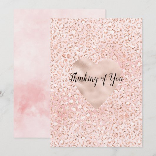 Blush roze Glitter Leopard Print Heart   Kaart (Voorkant / Achterkant)