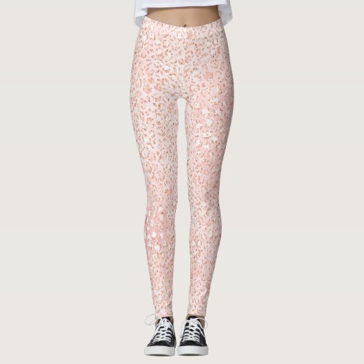 Blush roze glitter leopard print               leggings (Voorkant)