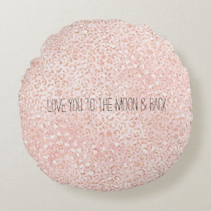 Blush roze glitter leopard print       rond kussen