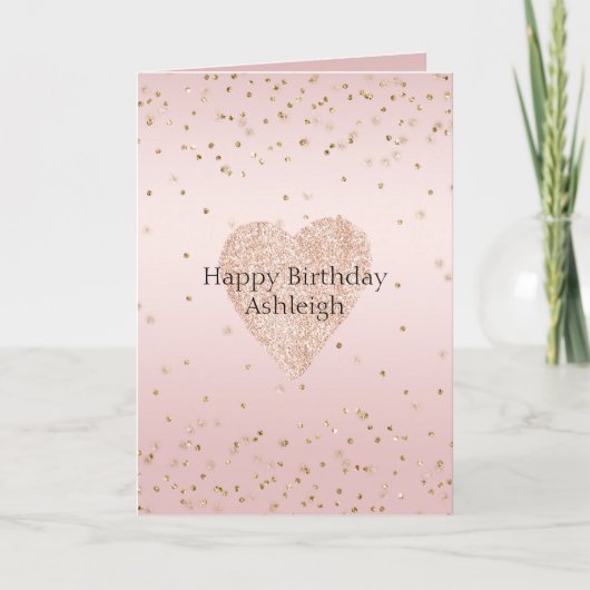 Blush roze glitter liefde gouden Confetti hart Kaart (Voorkant)