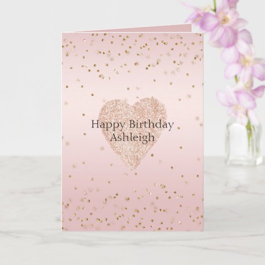Blush roze glitter liefde gouden Confetti hart Kaart (Orchidee)