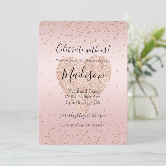 Blush roze glitter liefde gouden Confetti hart Kaart (Staand voorkant)