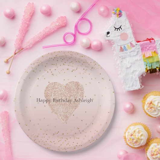 Blush roze glitter liefde gouden Confetti hart Papieren Bordje (Feest)