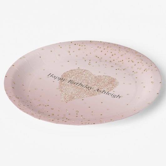 Blush roze glitter liefde gouden Confetti hart Papieren Bordje (Gekanteld)