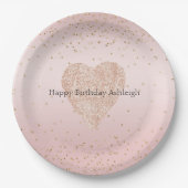 Blush roze glitter liefde gouden Confetti hart Papieren Bordje (Voorkant)