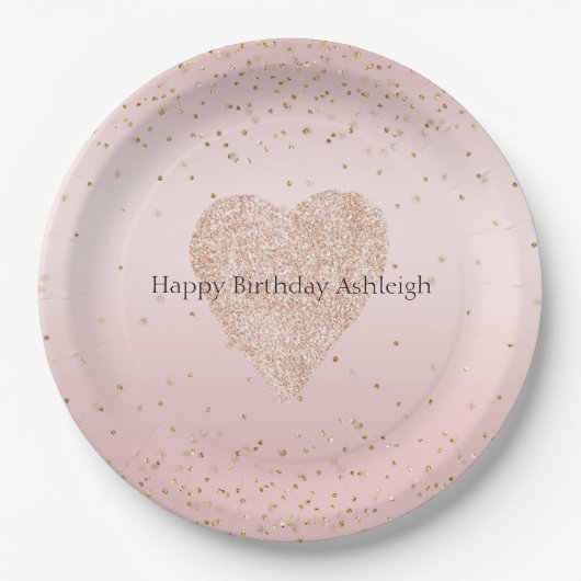 Blush roze glitter liefde gouden Confetti hart Papieren Bordje (Voorkant)