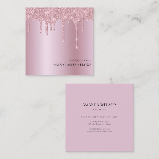 Blush roze glitter Makeup nagels Eyelashes Brows Vierkante Visitekaartje (Voorkant / Achterkant)