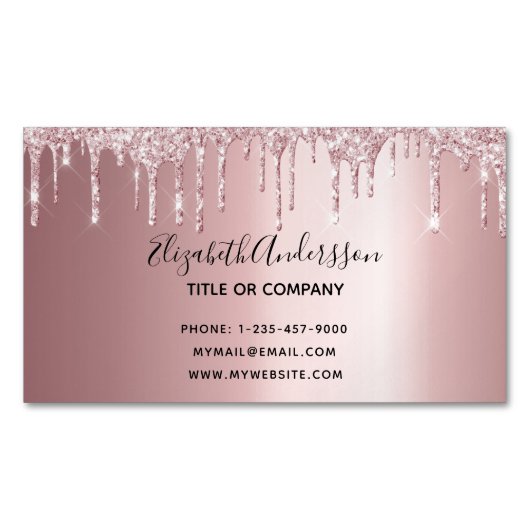 Blush roze glitter metallic elegant business busin magnetisch visitekaartje (Voorkant)