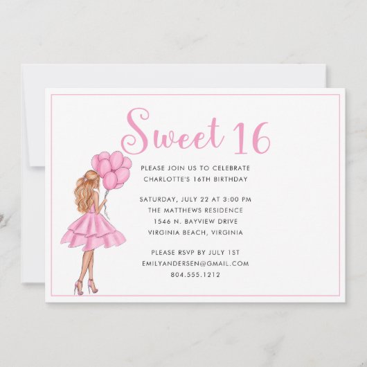Blush Roze Glitter Moderne Sweet 16 Verjaardagsfee Kaart (Voorkant)