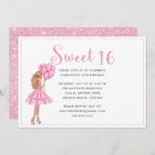 Blush Roze Glitter Moderne Sweet 16 Verjaardagsfee Kaart (Voorkant / Achterkant)