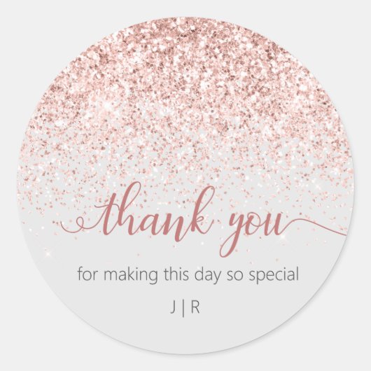 Blush Roze Glitter Monogram bruiloft gunst Ronde Sticker (Voorkant)