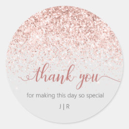 Blush Roze Glitter Monogram bruiloft gunst Ronde Sticker