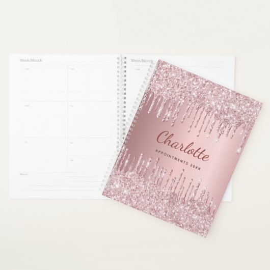 Blush roze glitter monogram naam luxe 2023 planner (Display)