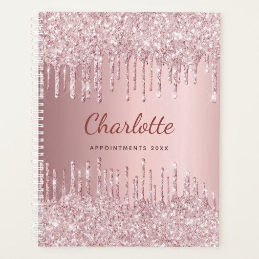 Blush roze glitter monogram naam luxe 2023 planner (Voorkant)