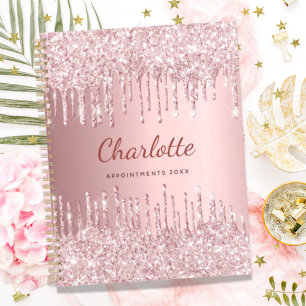 Blush roze glitter monogram naam luxe 2023 planner