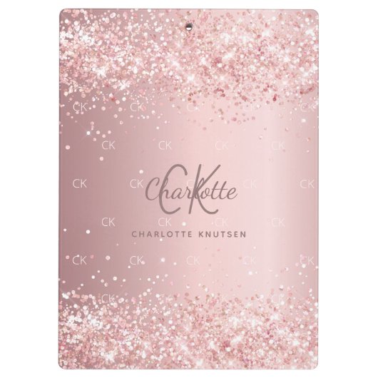 Blush roze glitter monogram script klembord (Achterkant)